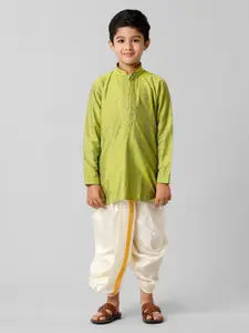 Ramraj Boys Green Regular Thread Work Kurta with Panchakacham