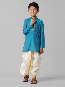 Ramraj Boys Thread Work Pure Cotton Straight Kurta With Dhoti Pant