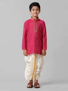 Ramraj Boys Embroidered Pure Cotton Straight Kurta With Dhoti Pant