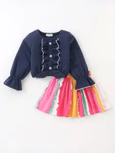 CrayonFlakes Girls Round Neck Long Sleeve Top With Skirt