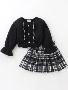 CrayonFlakes Girls Round Neck Long Sleeve Top With Skirt