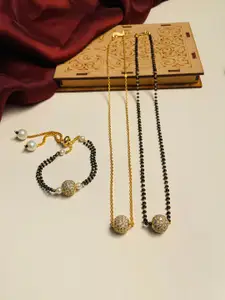 ABDESIGNS Set of 3 Gold-Plated AD Studded Mangalsutra With Pendant Chain & Bracelet
