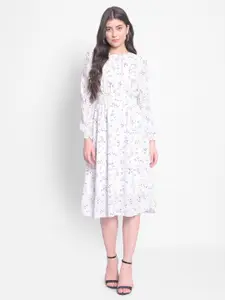 Crimsoune Club Floral Printed Puff Sleeve Fit & Flare Midi Dress