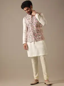 KALKI Fashion Mandarin Collar Kurta With Churidar & Nehru Jacket