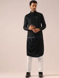KALKI Fashion Mandarin Collar Regular Velvet Kurta with Trousers with Neheru Jacket