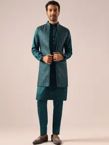 KALKI Fashion Mandarin Collar Straight Kurta & Trousers With Nehru jacket