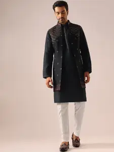 KALKI Fashion Mandarin Collar Kurta with Trousers And Jacket