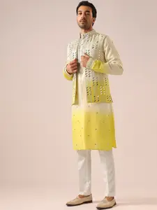 KALKI Fashion Embroidered Mirror Work Kurta with Trousers And Nehru Jacket