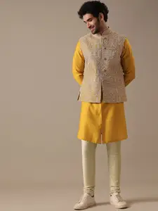KALKI Fashion Kurta with Pyjamas And Embroidered Nehru Jacket