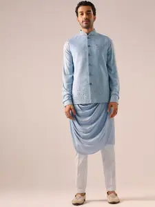 KALKI Fashion Pleated Velvet Kurta with Trousers And Nehru Jacket