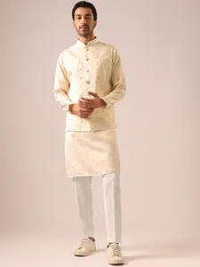 KALKI Fashion Printed Mirror Work Kurta with Trousers And Nehru Jacket