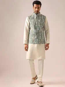 KALKI Fashion Embroidered Kurta with Trousers And Nehru Jacket