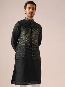 KALKI Fashion Woven Design Mandarin Collar Straight Kurta & Trousers With Nehru jacket