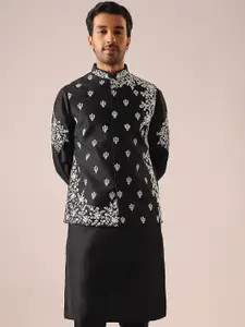 KALKI Fashion Ethnic Motif Embroidered Mandarin Collar Thread Work Kurta with Trousers