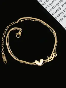 Fashion Frill Gold Plated Heart Charm Anklet