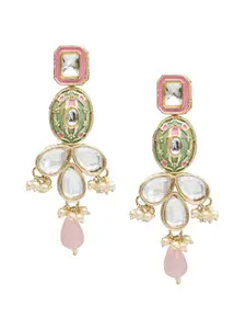 Shining Jewel - By Shivansh Gold Plated Floral Kundan Studded Enamelled Drop Earrings