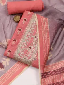 Meena Bazaar Floral Printed Sequinned Art Silk Unstitched Dress Material
