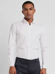 Peter England Slim Fit Windowpane Checks Spread Collar Cotton Formal Shirt