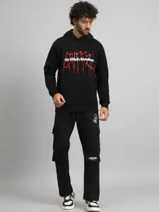GRIFFEL Typography Printed Hooded Fleece Cotton Tracksuits