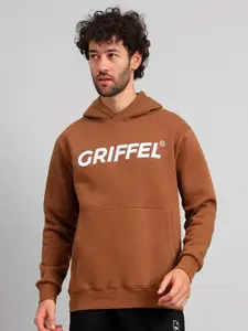 GRIFFEL Typography Printed Hooded Pullover Fleece Sweatshirt