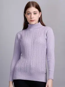 GODFREY Cable Knit Self Design Turtle Neck Ribbed Woollen Pullover