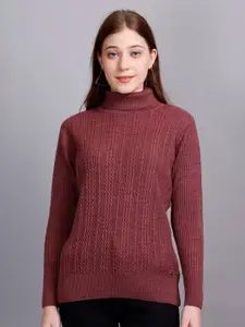 GODFREY Cable Knit Self Design Turtle Neck Ribbed Woollen Pullover