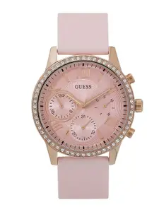GUESS Women Embellished Stainless Steel Straps Analogue Watch U1135L2M