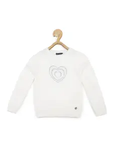 Allen Solly Junior Girls Graphic Printed Sequinned Cotton Pullover Sweatshirt