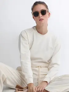 ARTICALE Round Neck Cotton Crop Sweatshirt