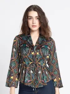 SHAYE Women Black Comfort Opaque Printed Casual Shirt