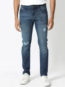 RARE RABBIT Men Slim Fit Mid-Rise Mildly Distress Light Fade Cotton Stretchable Jeans
