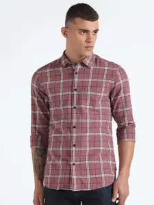 Flying Machine Slim Fit Tartan Checked Spread Collar Pure Cotton Casual Shirt