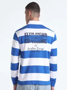 Flying Machine Relaxed Fit Striped Polo Collar Cotton T-shirt