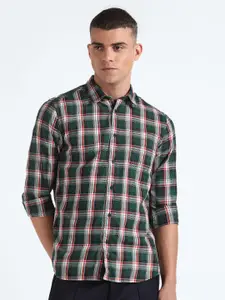 Flying Machine Slim Fit Tartan Checked Spread Collar Pure Cotton Casual Shirt