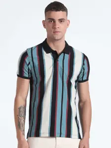 Flying Machine Striped Polo Collar Cotton T-shirt