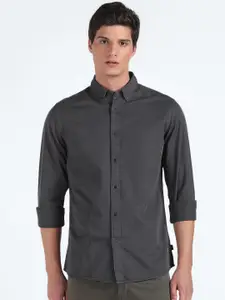 Flying Machine Men Grey Slim Fit Button-Down Collar Pure Cotton Casual Shirt