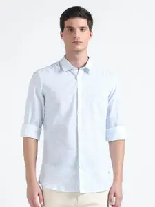 Flying Machine Slim Fit Floral Printed Spread Collar Cotton Casual Shirt