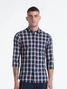 Flying Machine Slim Fit Tartan Checks Spread Collar Cotton Casual Shirt