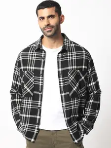 RARE RABBIT Men Rousso Checked Spread Collar Cotton Tailored Shacket