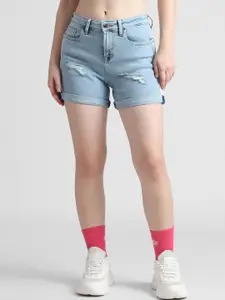 ONLY Women Washed High-Rise Distressed Denim Shorts
