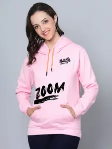 Fashion And Youth Typography Printed Hooded Fleece Pullover