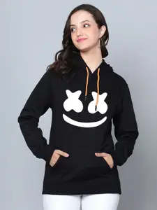 Fashion And Youth Graphic Printed Hooded Fleece Pullover Sweatshirt