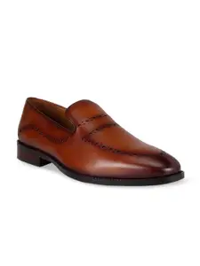 ROSSO BRUNELLO Men Perforated Leather Formal Slip-On Shoes