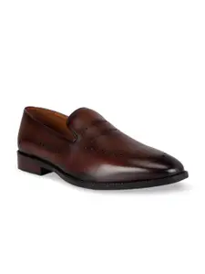 ROSSO BRUNELLO Men Perforated Leather Formal Slip-On Shoes