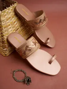 Anouk Rose Gold-Toned Embellished One Toe Flats