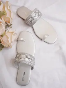 Anouk Silver-Toned Embellished One Toe Flats