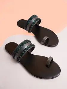 Anouk Black Embellished One Toe Flats