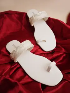 Anouk White Embellished One Toe Flats