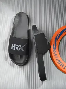 HRX by Hrithik Roshan Women Black Printed Sliders