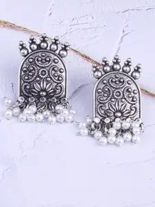 GRIIHAM Silver-Plated Stainless Steel Contemporary Studs Earrings